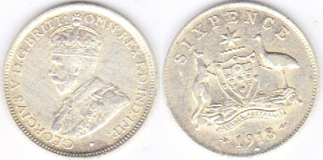 1918 Australia silver Sixpence (gVF) A001189